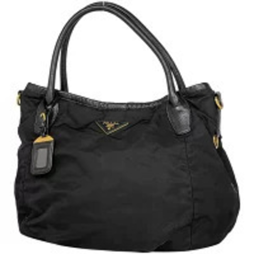 Prada Tessuto Crossbody Plate Tote Bag Shoulder Handbag Nero Black